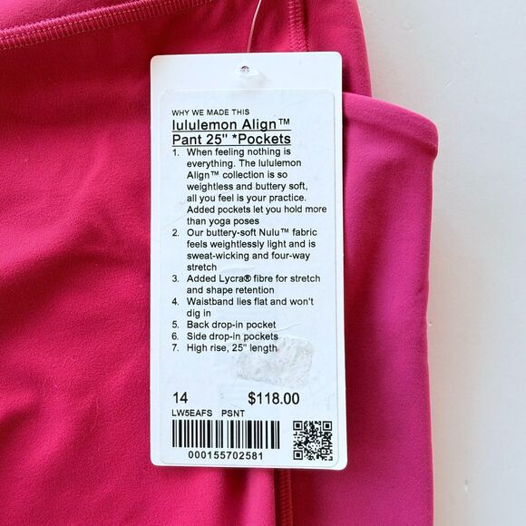 NWT Lululemon Align Leggings 25" Pant with Pockets in Passionate Pink Size 14 - Picture 11 of 15